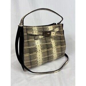 Bruno Magli 1936 Snake Embossed Satchel Bag Leather Top Handle Cream Brown